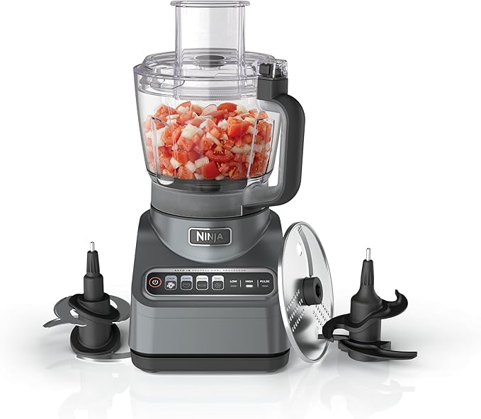 Ninja Food Processor, Professional Plus, 1000 Peak Watts, 4 Functions for Chopping, Slicing, Purees & Dough with 9-Cup Processor Bowl, 3 Blades, Food Chute & Pusher, Silver, BN601