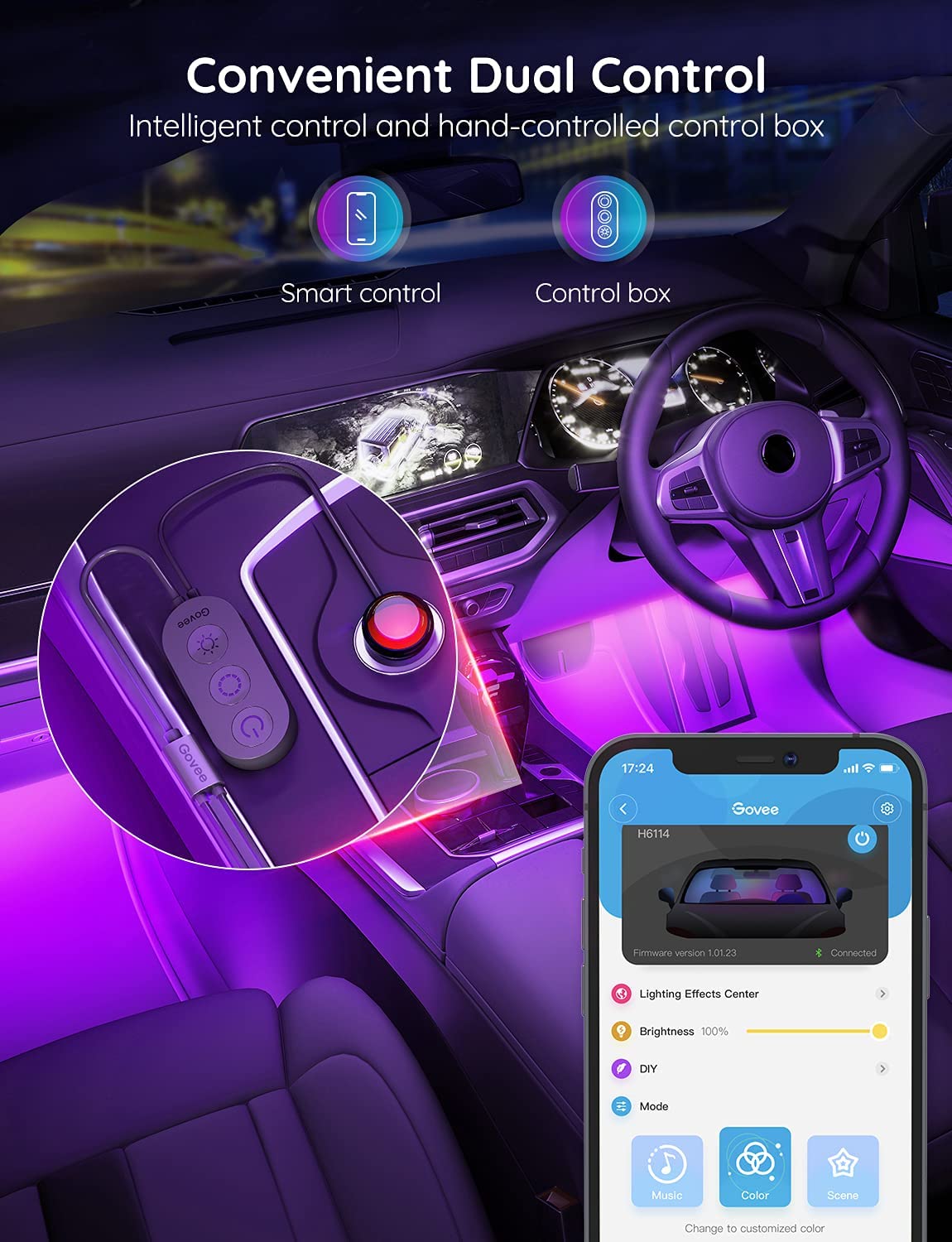 Govee Car LED Lights, RGB Smart Car Interior Lights, App Control
