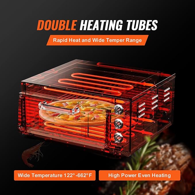 VEVOR Commercial Pizza Oven Countertop, 14" Single Deck Layer, Stainless Steel Electric Pizza Oven with Stone and Handle, Multipurpose Indoor Pizza Maker for Restaurant Home Pretzels Baked
