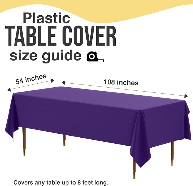 Exquisite 66% Thicker Premium Plastic Table Cloth Rectangle Table Cover 0.5 Mil 12 Pack Purple Table Cloth 54 Inch x 108 Inch Disposable Tablecloth Won't Tear Easily Like Cheap Thin Brands