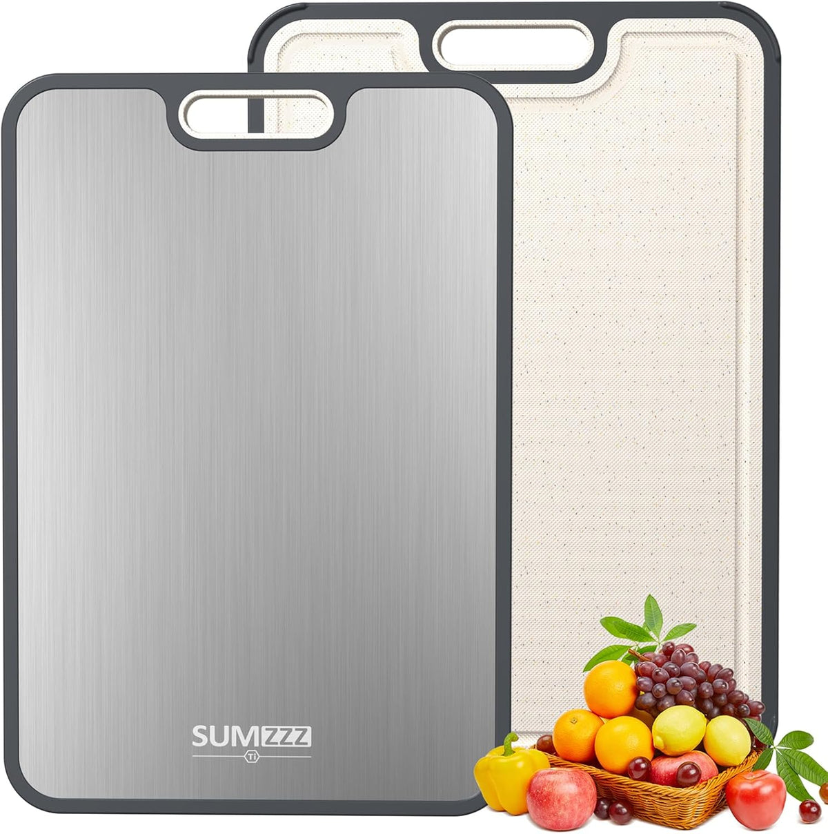 Titanium Cutting Board for Kitchen, Cutting Board Double Sided Food Grade, Pure Titanium and Wheat Straw PP, Easy to Clean Large Size 16”×11”