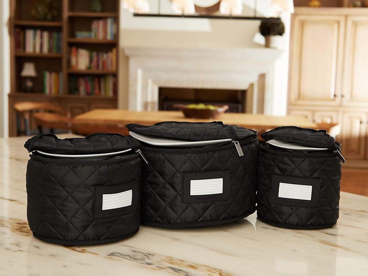 Covermates Keepsakes - Dish Storage Set - Padded Protection - ID Window - Stain Resistant - Machine Washable - China Storage, Black