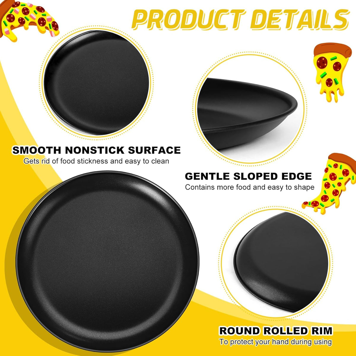 P&P CHEF Pizza Pan Bakeware for Home Kitchen, Stainless Steel Pizza Tray for Baking Pizza, Healthy & Reusable & Easy Clean, Oven & Freezer Safe, 12 Inch & Black