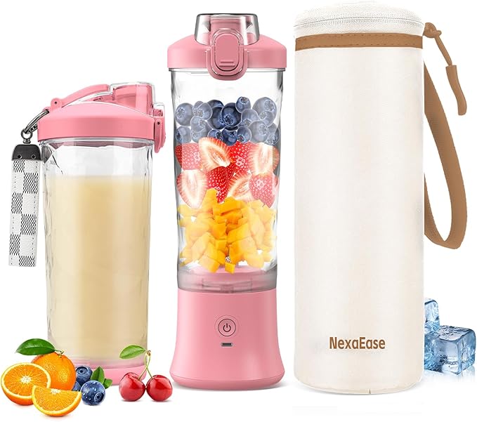 Portable Blender for Shakes and Smoothies- Personal Juicer 20 OZ Electric Protein Shaker Bottle with Insulated Sleeve, USB-C Rechargeable,Travel Lid-Small Blender Cup for Kitchen, Office, Gym,Travel