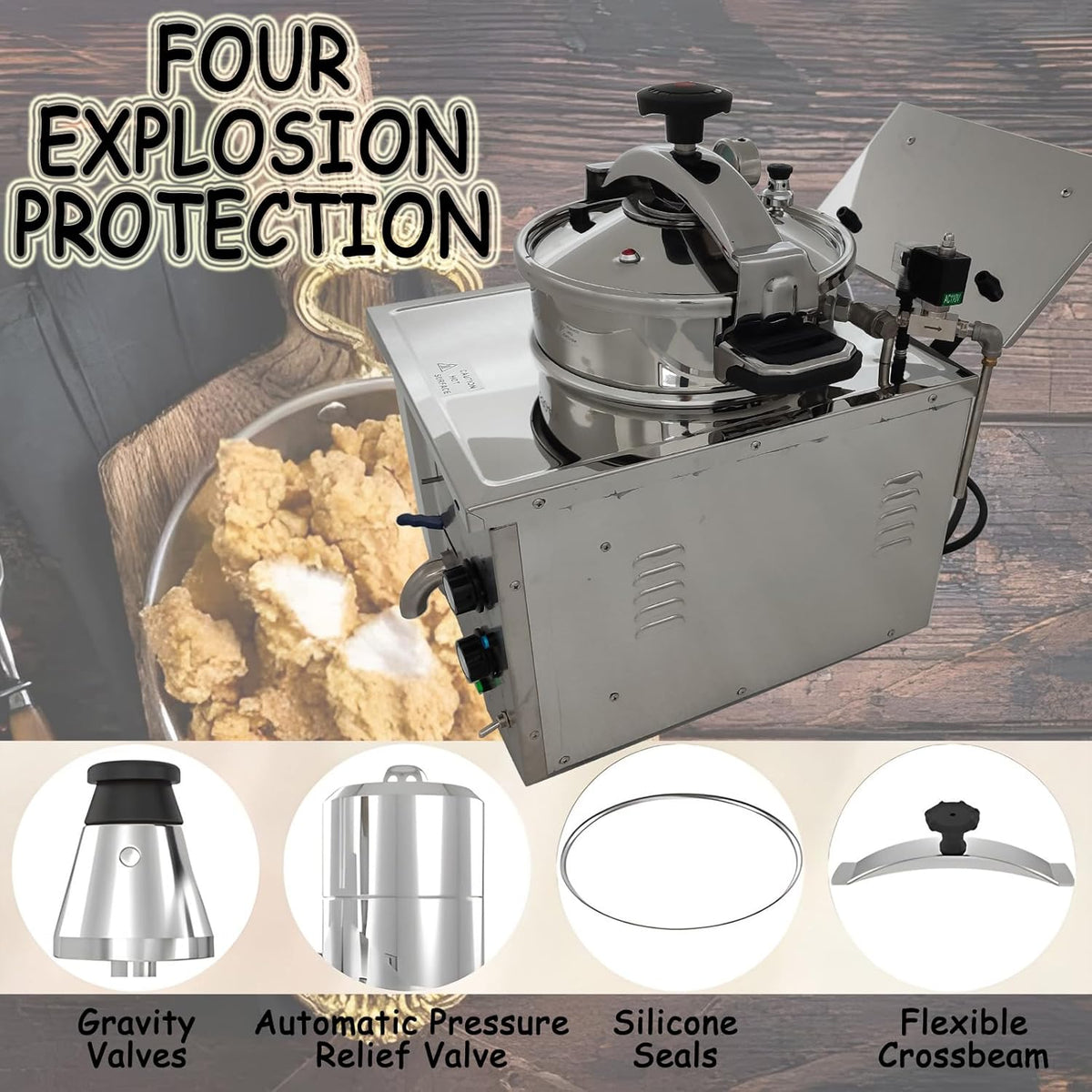 110V 16L Commercial High Pressure Fried Chicken Stove 2.4KW Electric Countertop Pressure Fryer Stainless Steel Kitchen Frying Machine for Snack Bar Restaurant