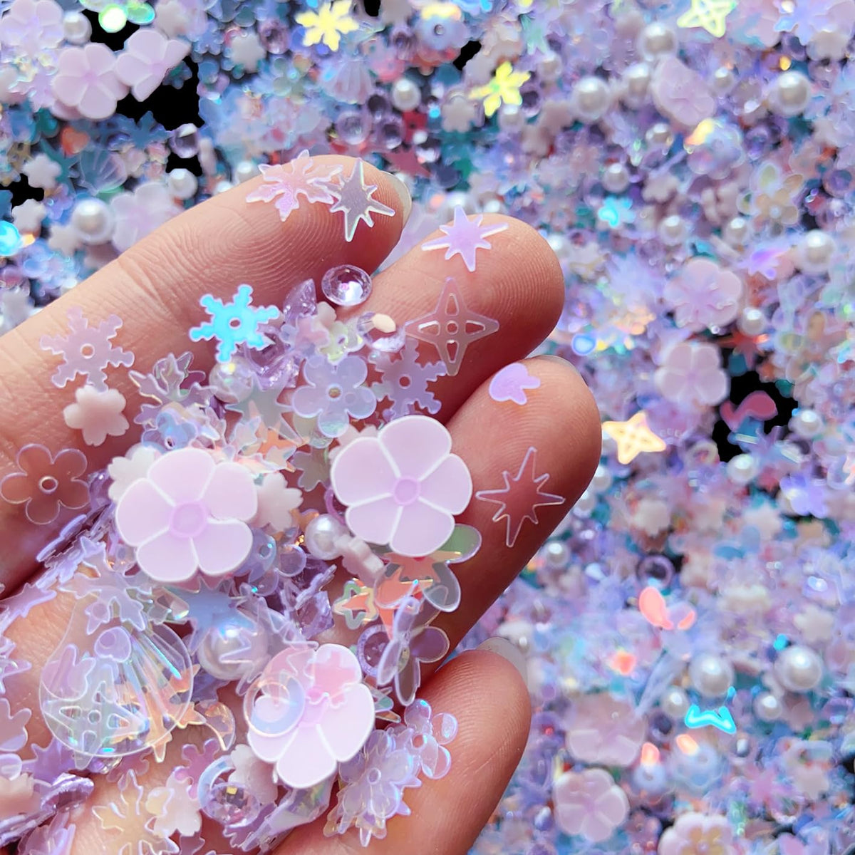 Sequins Holographic Polymer Clay Slices Nail Glitter 3D Holographic Snowflake Shell Butterfly Plum Blossom Nail Sequins Slices Polymer Clay Nail Decals for DIY Nail Decoration (Purple-52)