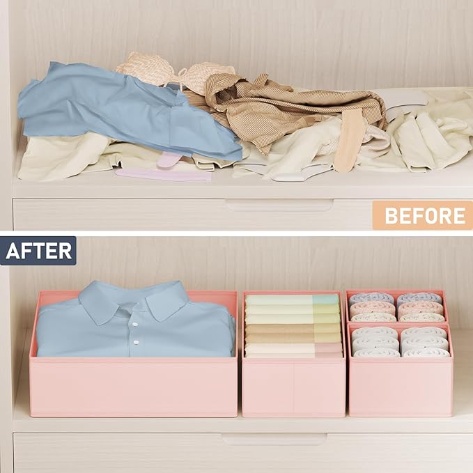 DIMJ Drawer Organizer Clothes Storage - 24 Pack Baby Dresser Organizer for Nursery, Foldable Closet Drawer Organizer Bins for Bedroom Organization, Fabric Storage Dividers for Socks, Underwears, Bras