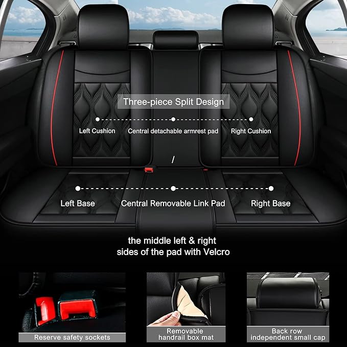 AOMSAZTO Car Seat Covers Full Set Fit for Honda HR-V 2016-2026 Waterproof Faux Leather Car Seat Cushions Automotive 5 Seat Covers Set（Black&Redline）