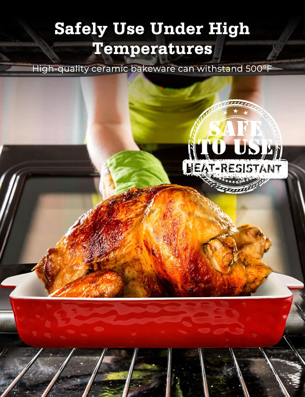 3Pack Ceramic Baking Dish for Oven Large Casserole Baking Dish with Handles Packaging Upgrade Nonstick Ceramic Bakeware for Cooking, Cakes, Lasagna & Gift, Red