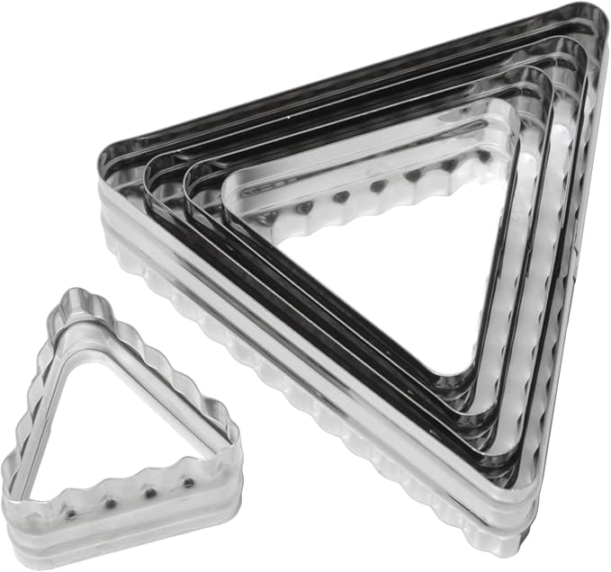 Ateco Double Sided Triangle Cutters in Graduated Sizes, Fluted & Plain Edges, Stainless Steel, 6 Pc Set