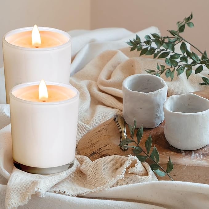 Thick Candle Jars for Making Candles 12 Pcs, 14 OZ Empty Jars with Wood Lids for Candle Making, Sample Container, White