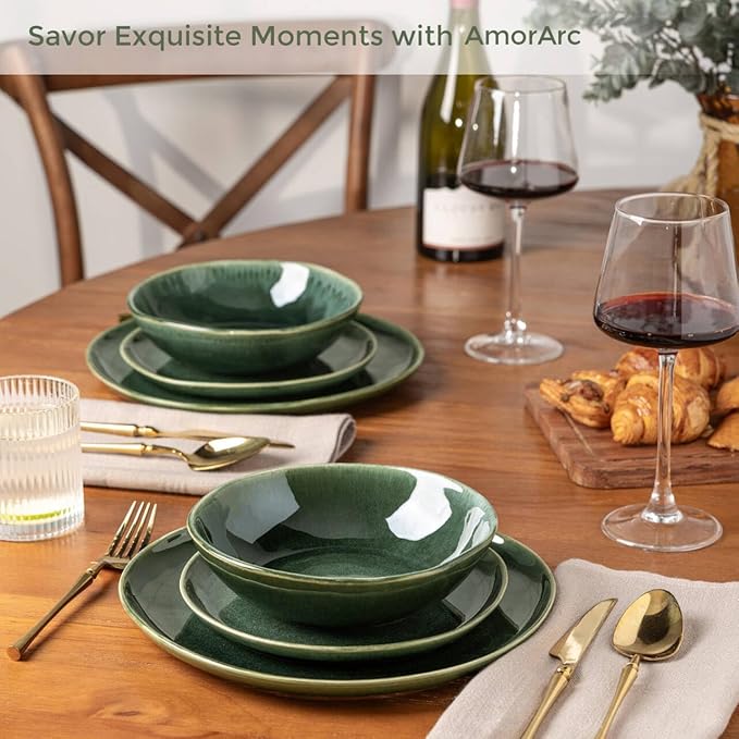 AmorArc Ceramic Dinnerware Sets,Handmade Reactive Glaze Stoneware Plates and Bowls Set,Highly Chip and Crack Resistant | Dishwasher & Microwave Safe Dishes Set,Service for 8 (24pc)