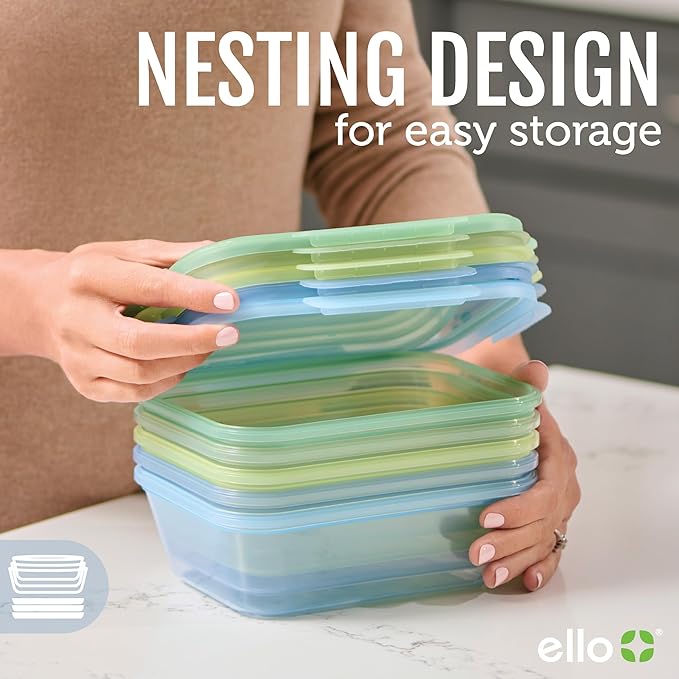 Ello Snap & Nest 10-Piece 4.5 Cup Plastic Meal Prep Set, Reusable Food Containers for Healthy Eating, Freezer, Dishwasher Safe, Sage