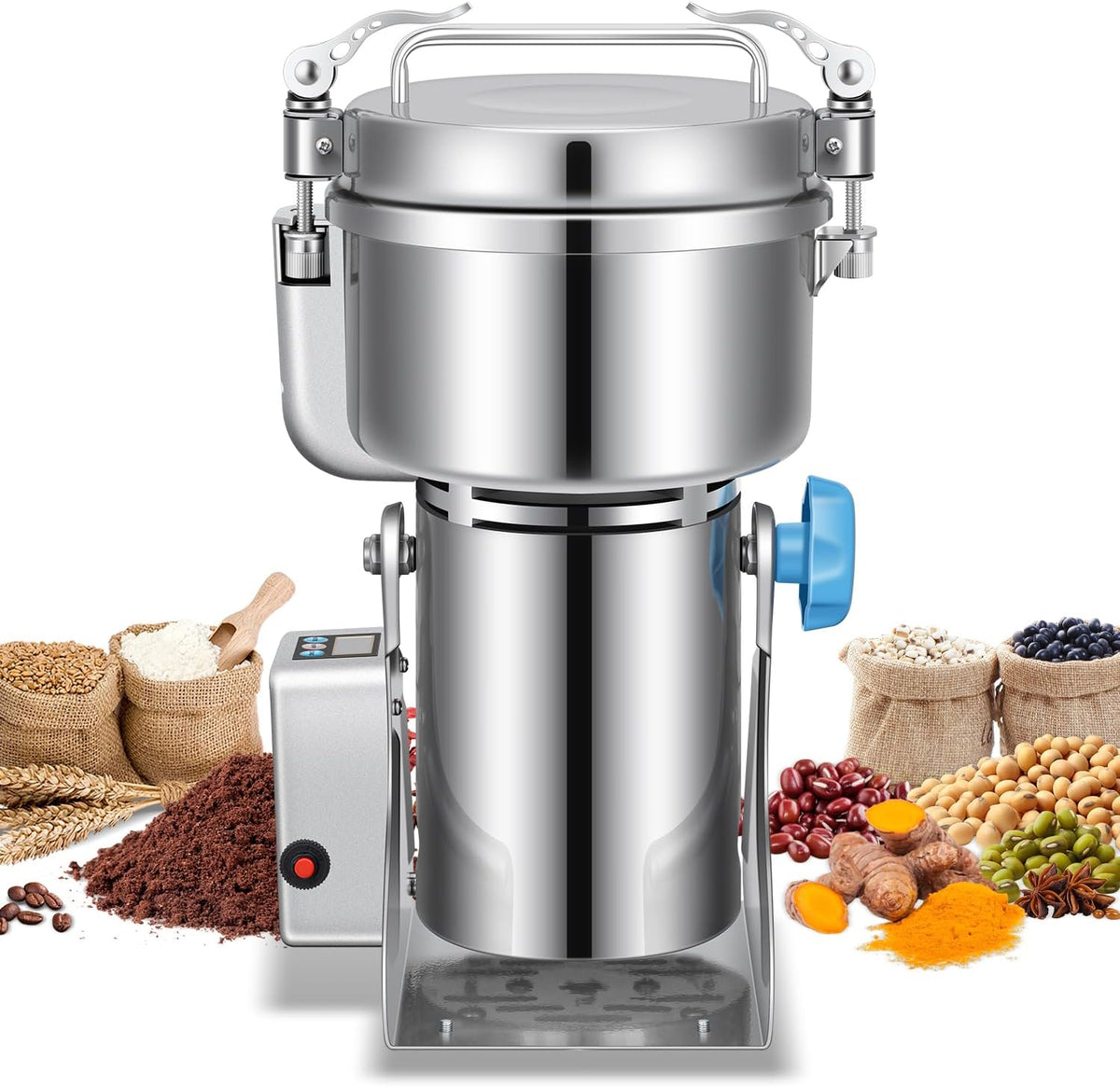 Grain Mill Grinder, 750g Commercial Spice Grinder Electric 2000W Stainless Steel Pulverizer Dry Grinder for Grinding Wheat, Oats, Corn, Pepper, and Coffee Beans – Grinder for Kitchen.