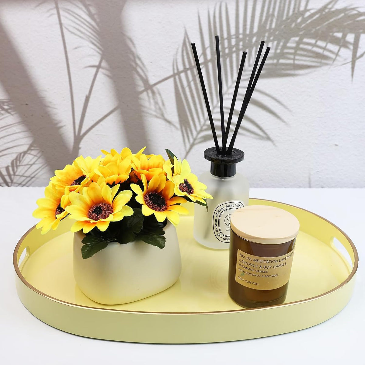 Spsyrine Yellow Plastic Serving Tray for Ottoman, Coffee Table, Oval Decorative Tray for Entertaining, Outdoor, Living Room, Home Decor