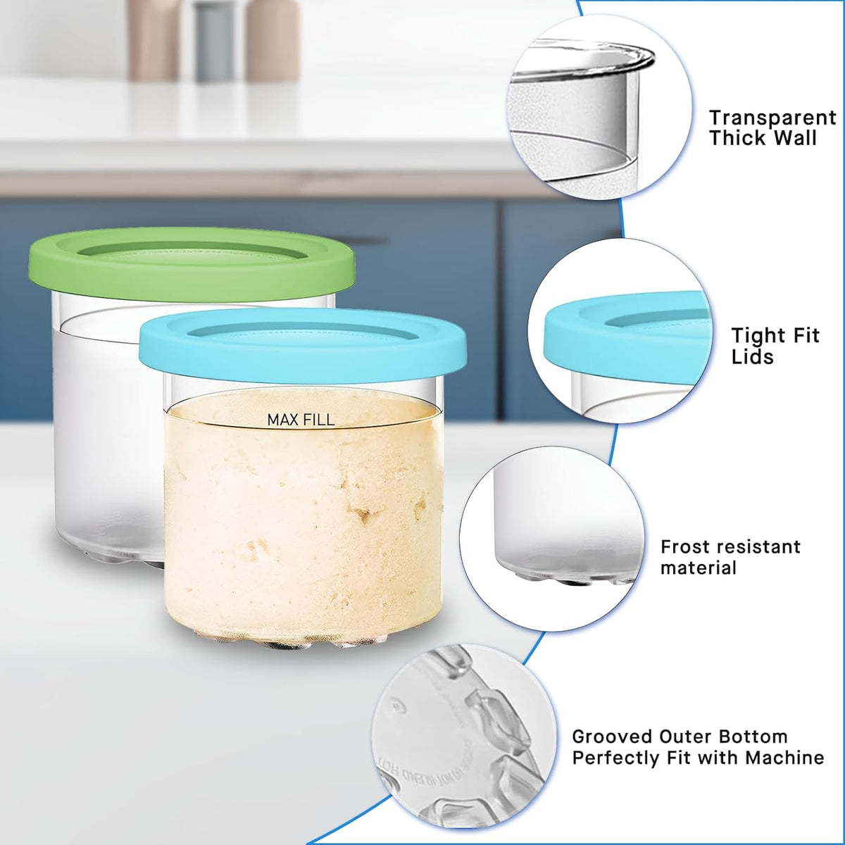 For Ninja Creami NC299AMZ & NC300s Series Ice Cream Makers, BPA-Free & Dishwasher Safe, 16 oz Pints with Lids 2 Pack - (Green/Blue)