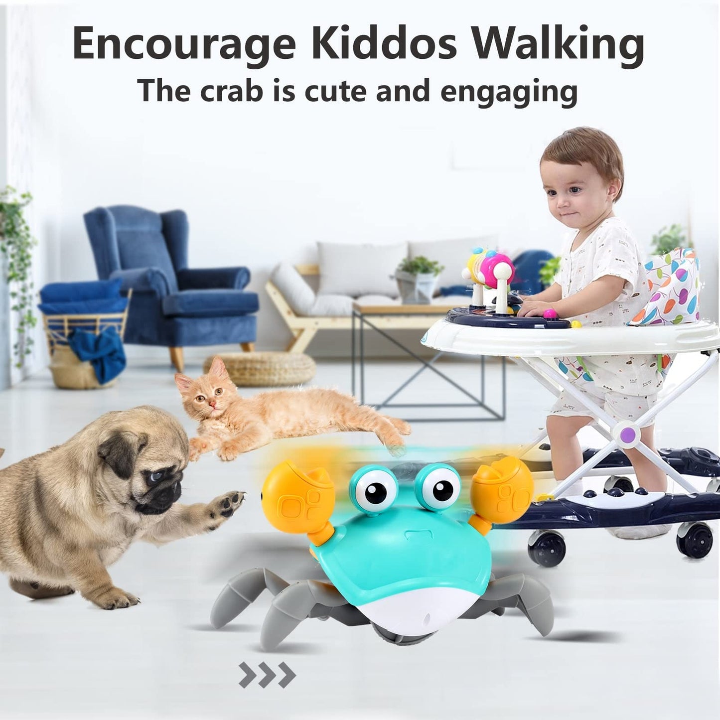 control future Crawling Crab Toy for Little Ones, Tummy Time Toy with Music and Lights, Interactive Moving Crab for Crawling, Walking and Early Development, Birthday Gift for Kids
