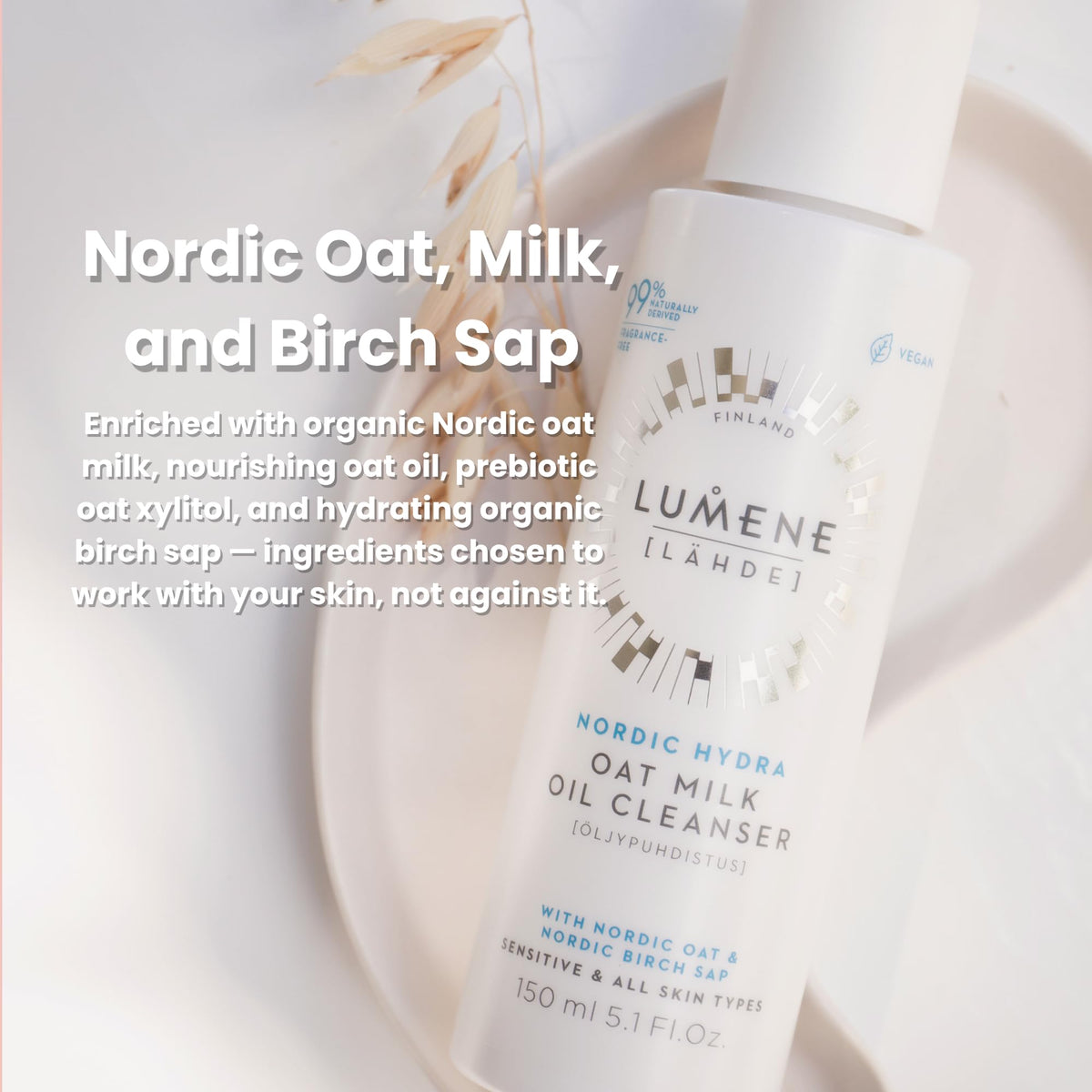 Lumene Nordic Hydra Oat Milk Oil Cleanser Makeup Remover Vegan 150 ml