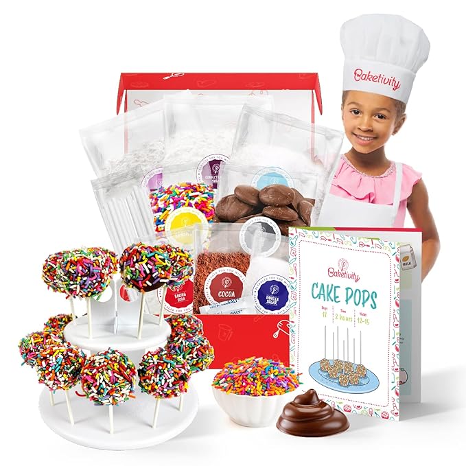 Cake Pop Kit by Baketivity | No Mold or Maker Needed | Cake Pop Stand and Baking Kit | Arts and Crafts for Kids Baking Sets | Kosher