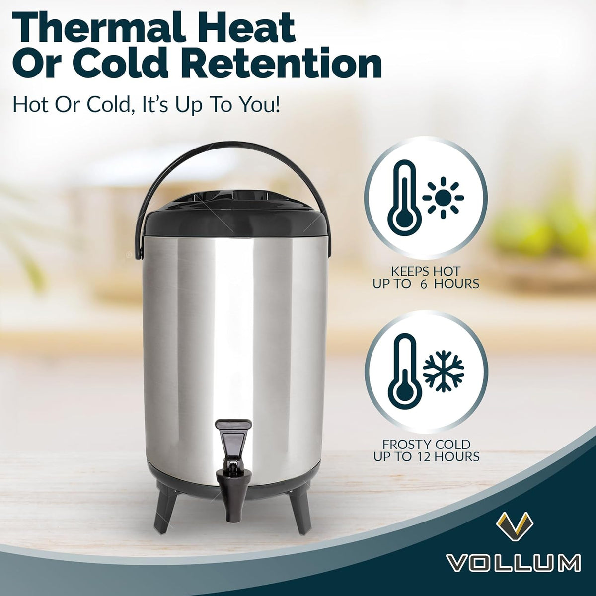 Stainless Steel Insulated Beverage Dispenser – Insulated Thermal Hot and Cold Coffee Carafe – 8 Liter Drink Dispenser with Spigot for Hot Water, Tea & Coffee, Cold Milk, Juice & More BLACK