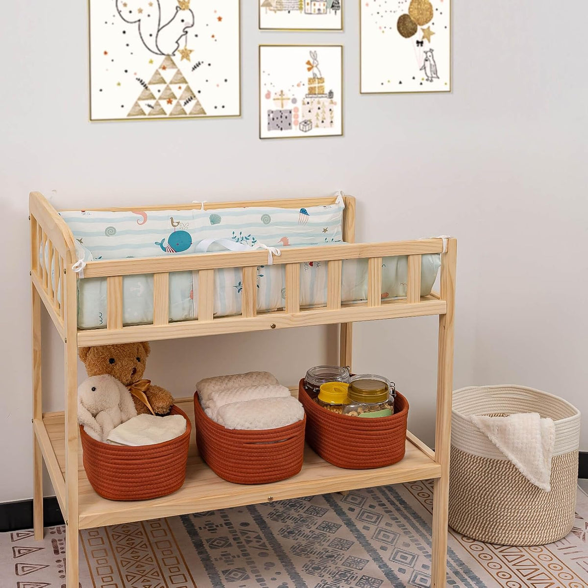 CubesLand Small Baskets, Storage Baskets for Organizing Shelves, 3 Packs Rectangular Woven Storage Baskets Natural Cotton Rope Storage Bins Closet Baby Nursery Baskets Empty Gifts Baskets Brick Red