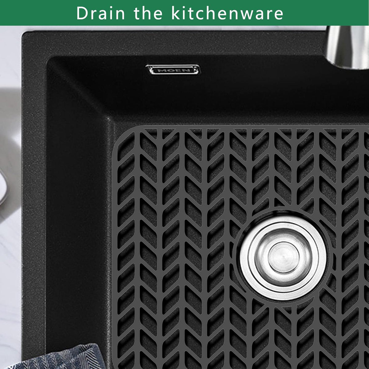 GUUKIN Sink Protectors for Kitchen Sink Grid 16-3/16" X 12-1/2", Centered Drain for Single Sink Bowl with Corner Radius 4-11/16" Kitchen Mat