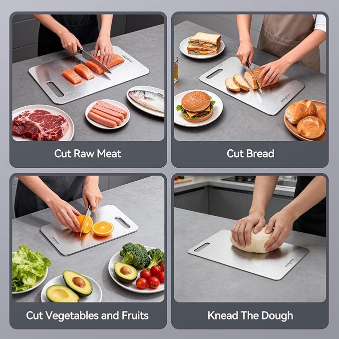 Titanium Cutting Boards Set of 3, 100% Pure Titanium Kitchen Cutting Board, Double-Sided Non-Toxic Cutting Board, Ideal for Slicing and Dicing Meats, Features Handle, Dishwasher Safe