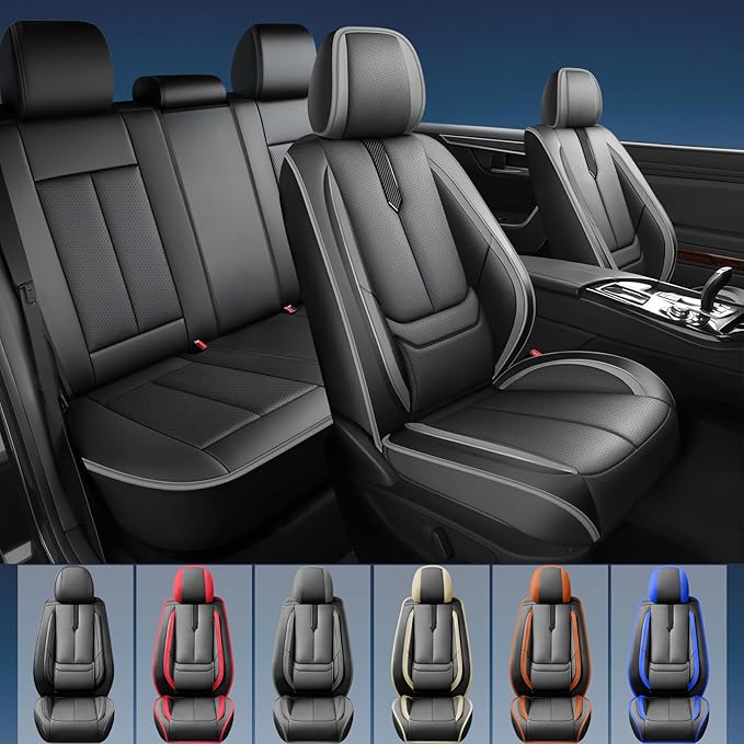 Fit Accord Car Seat Covers for Honda Accord 2003-2024 2025 2026 -Upgraded Premium Waterproof & Breathable Leather,Airbag Compatible,All-Weather Seat Cushion Protector,Full Set,Black-Grey