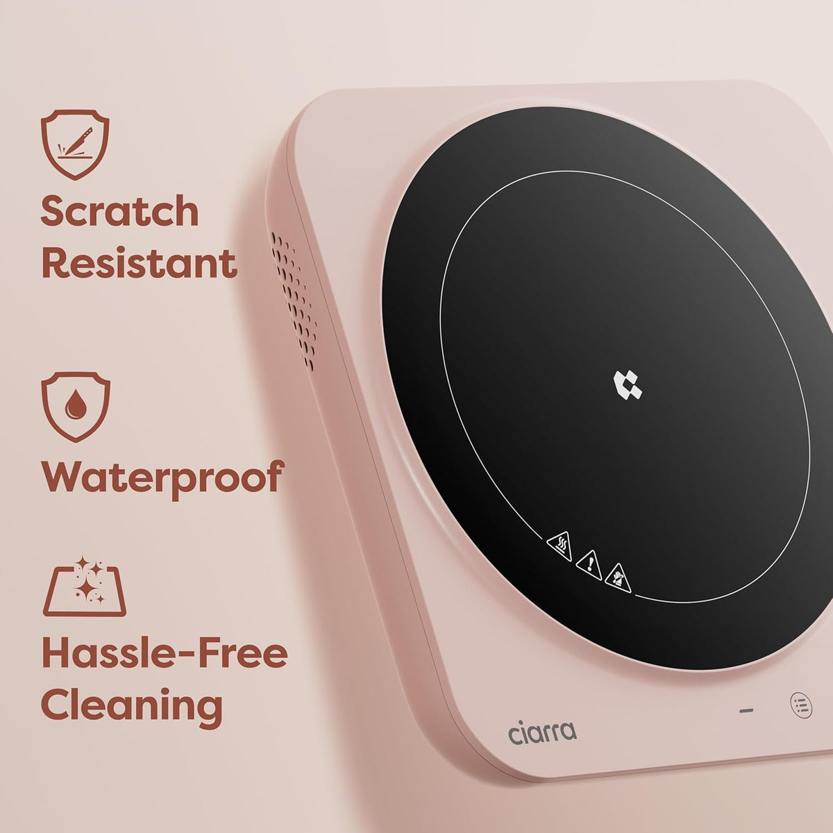 CIARRA Portable Induction Cooktop – Slim Single Burner Electric Cooktop with Sensor Touch, Digital Timer & Safety Lock, Portable Stove Top Electric for Countertop Cooking, Induction Cooker, Pink