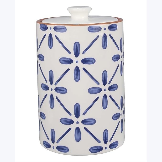 Young's Inc. 4 Pcs Set Cylindrical Ceramic Canisters- Storage Container for Kitchen and Bathroom - Beautiful Home Decor Accent to Store Food, Coffee, Tea, and More - White, Blue