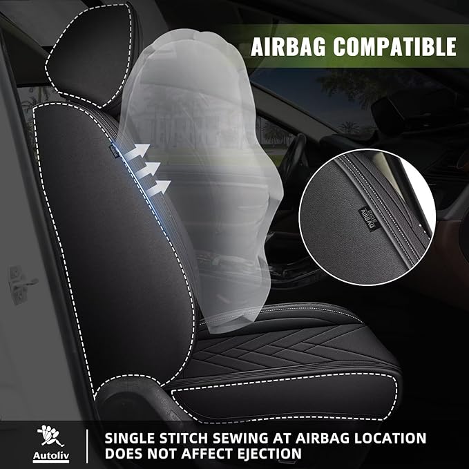 AOMSAZTO Car Seat Covers Fit for Honda CR-V CRV 2015-2025 2026 Premium Front Seat Covers Waterproof Leather Automotive Seat Covers Compatible with Airbag (2 Seats,Black)