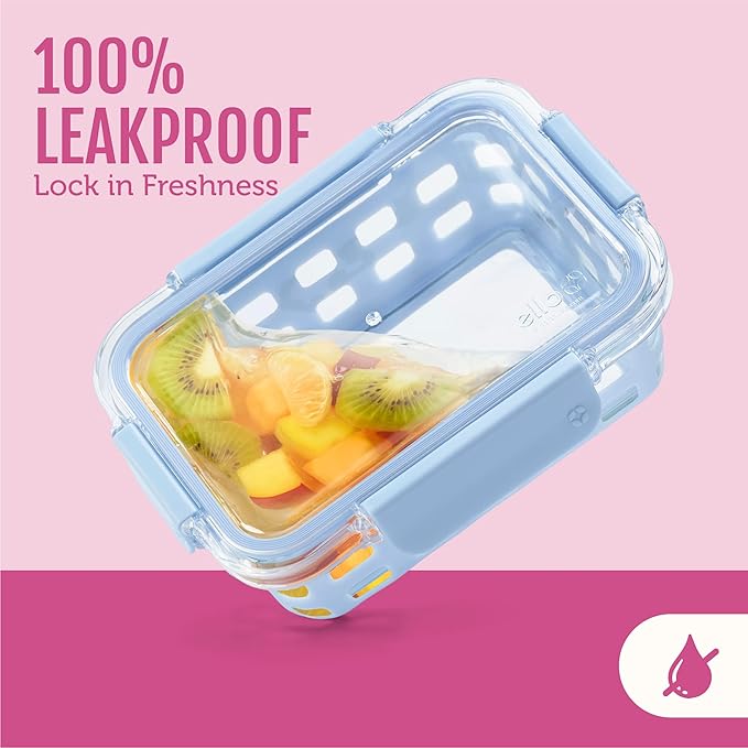 Ello Duraglass 3.4 Cup Meal Prep Sets 10Pc, 5 Pack Set- Glass Food Storage Container with Silicone Sleeve and Airtight BPA-Free Plastic Lids, Dishwasher, Microwave, and Freezer Safe, Evening Orchard