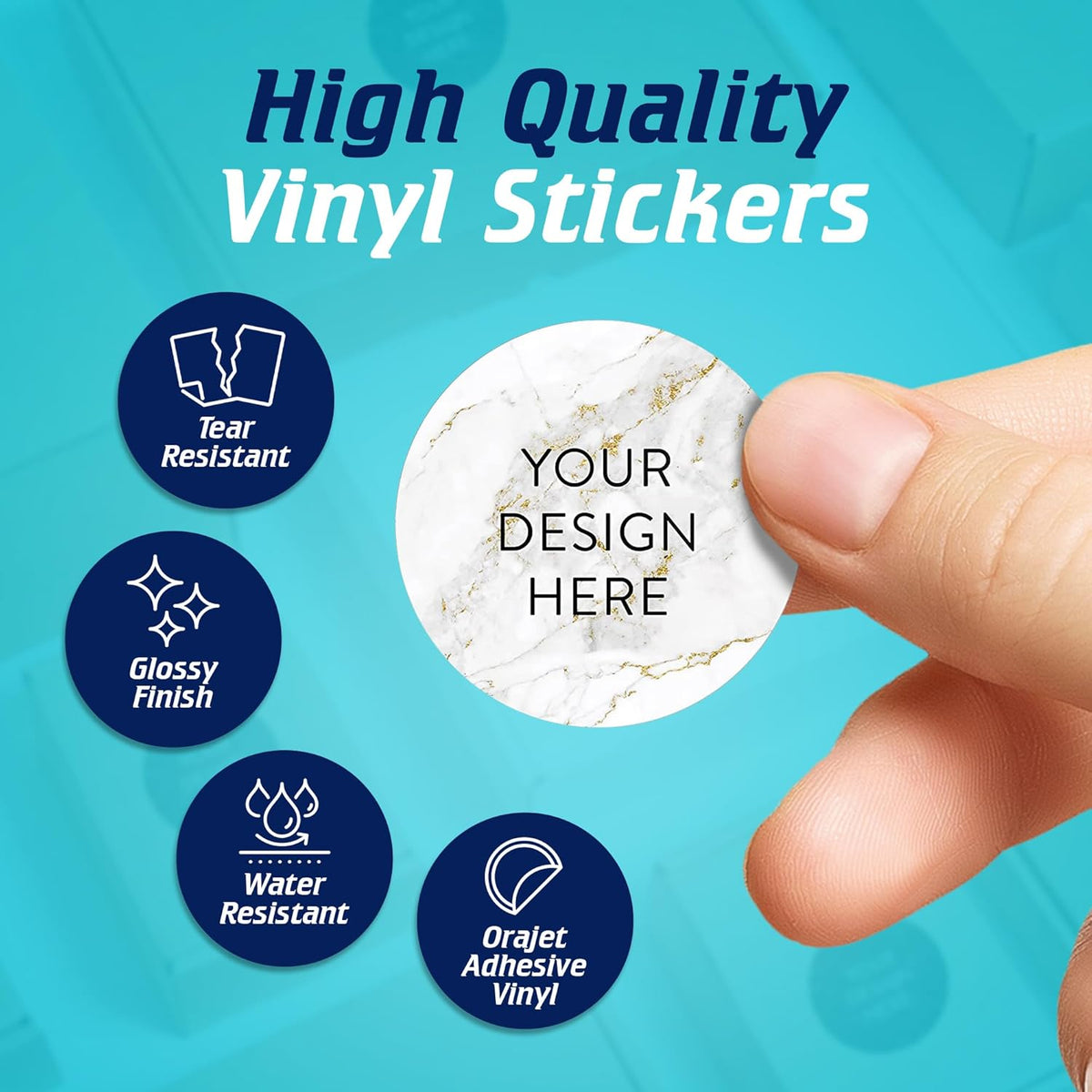 100 Custom Vinyl Stickers - Upload Your own Image, Text, Design, Logo - Personalized Logo Labels for Handmade, Packaging, Bottle, Jars, Candle, Brand Stickers (Gold Marble, 1.5x1.5)