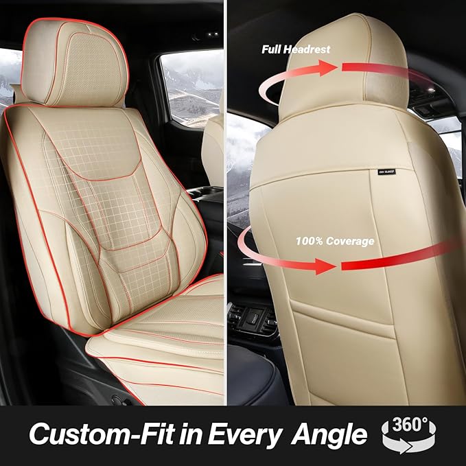 Coverland Custom Fit Car Seat Covers for SUV Compatible with [Kia Sportage, Sportage Hybrid] Premium Car Seat Cover Water Resistant Leather Non-Slip Interior Protector [Full set Beige -Size Chart X75]