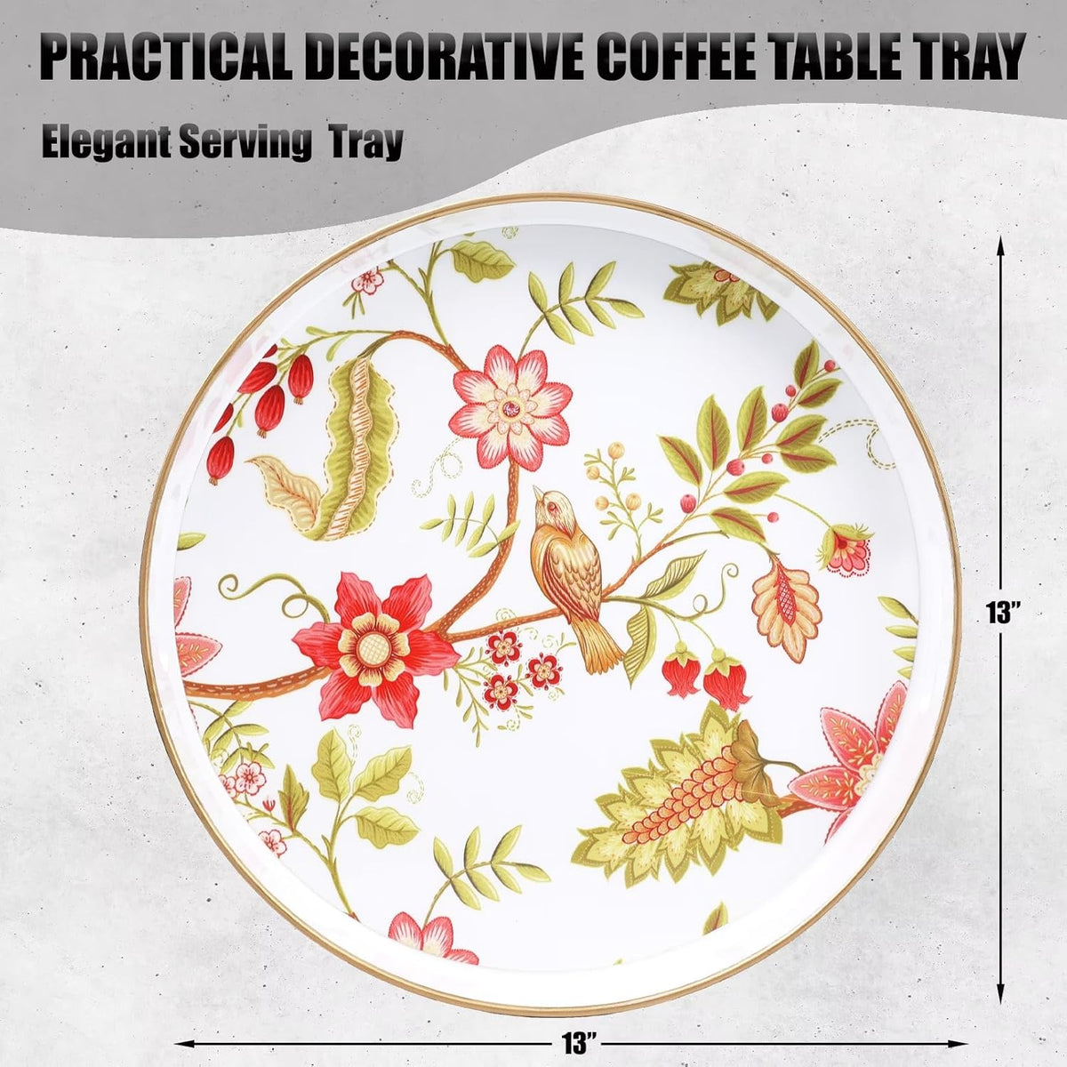 Spsyrine Decorative Serving Tray with Handles, Lacquered Coffee Table Tray for Ottoman, Round Waterproof Platters for Centerpieces, Parties, Living Room, Kitchen Counter Organization Yellow