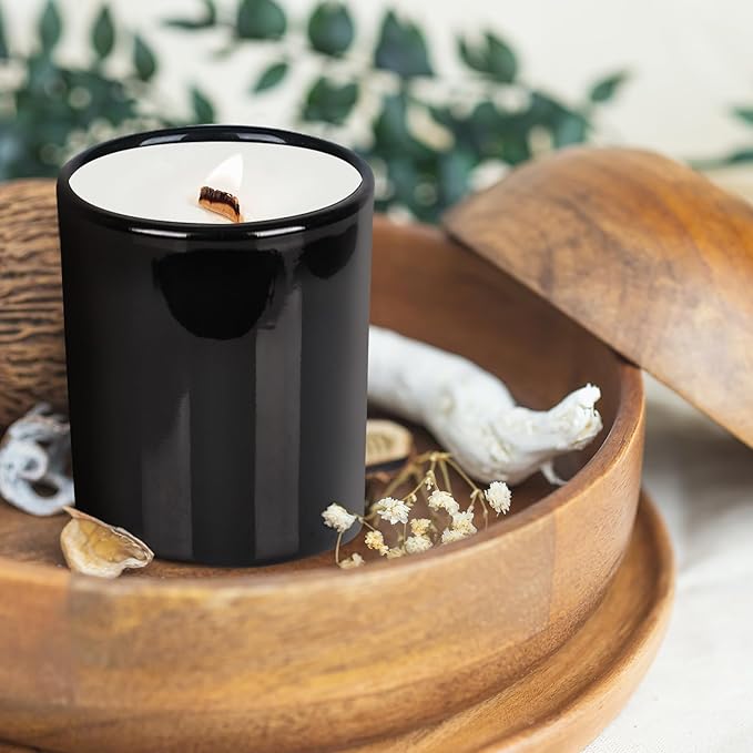 Thick Candle Jars for Making Candles 12 Pcs, 14 OZ Empty Jars with Wood Lids for Candle Making, Sample Container, Light Black