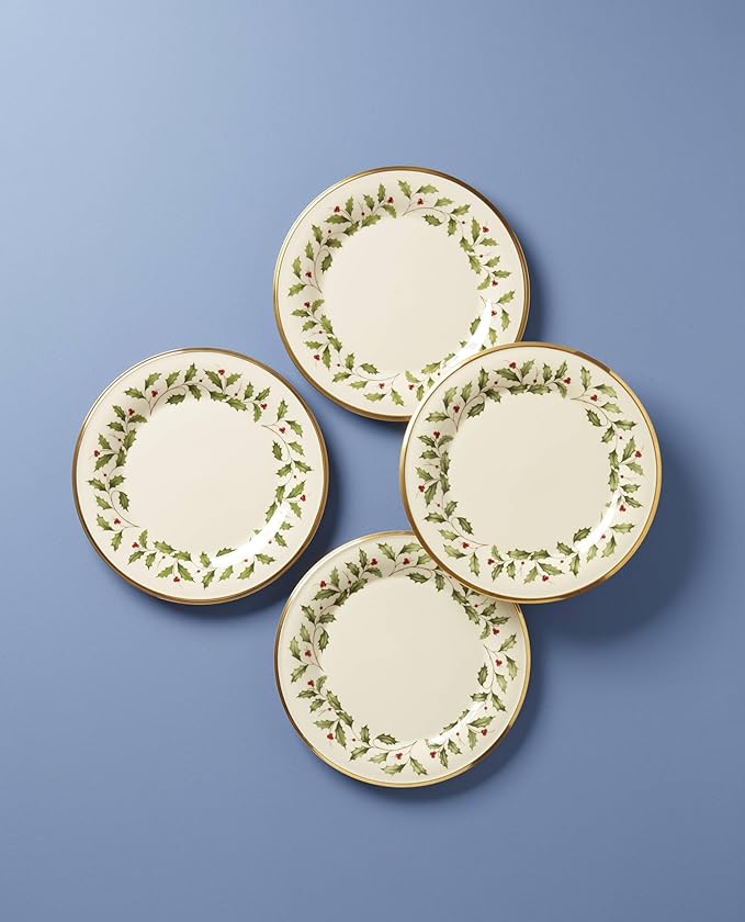 Lenox 897080 Holiday Dinnerware Dinner Plates, Set of 4, Red & Green, Christmas, Hosting