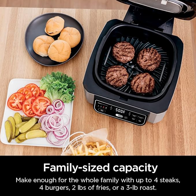 Ninja | Indoor Grill | Foodi | 5-in-1 (Grill, Air Fry, Roast, Bake, and Dehydrate | Fits up to 3lb Roast | Smoke Control System and Dishwasher Safe Parts| Black/Grey | AG301