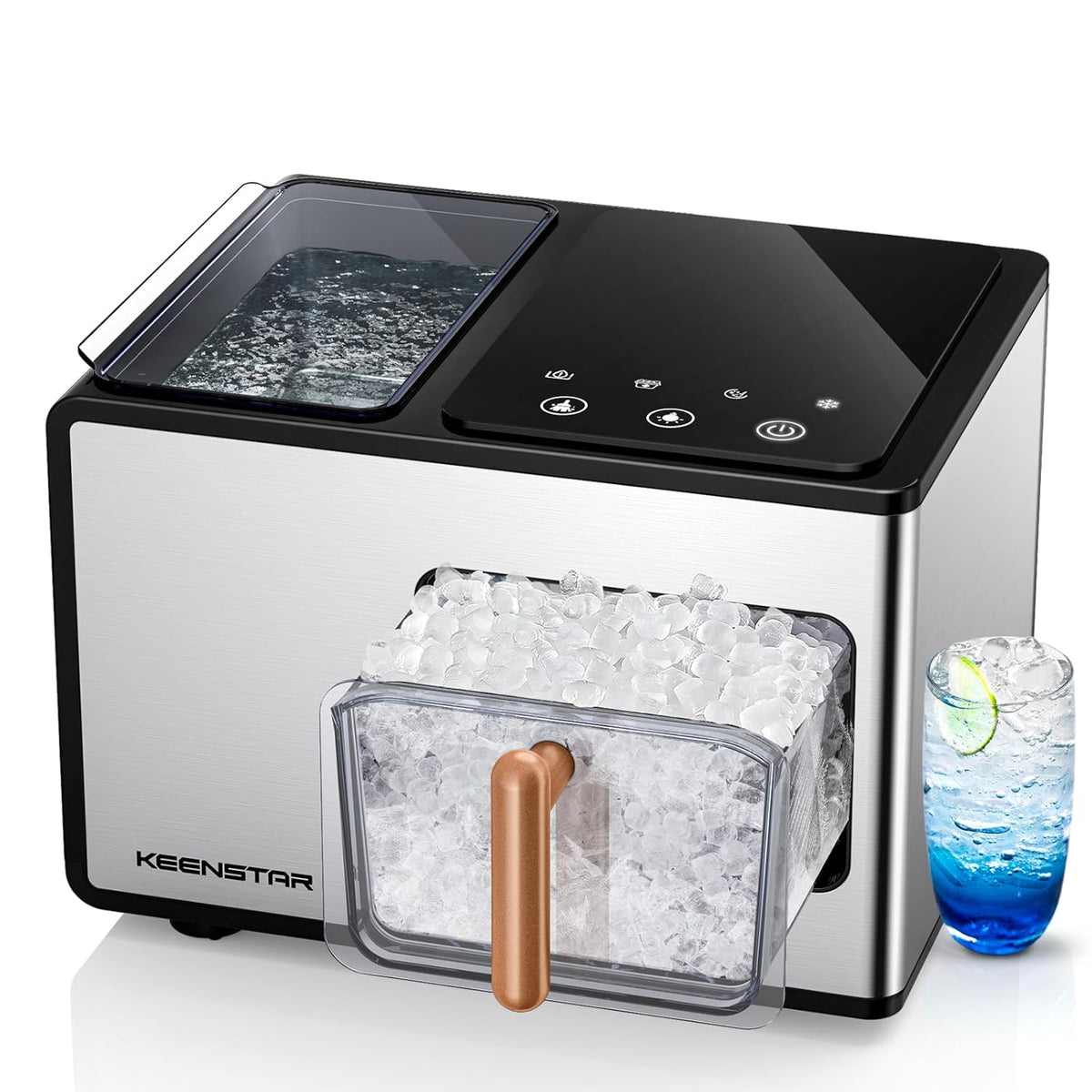 Nugget Ice Maker Countertop, 40lbs/24H, Pebble Ice Maker with Soft Chewable Ice, Self Cleaning Sonic Ice Machine, Stainless Steel w/Touch Screen for Home Office Bar Party- Silver