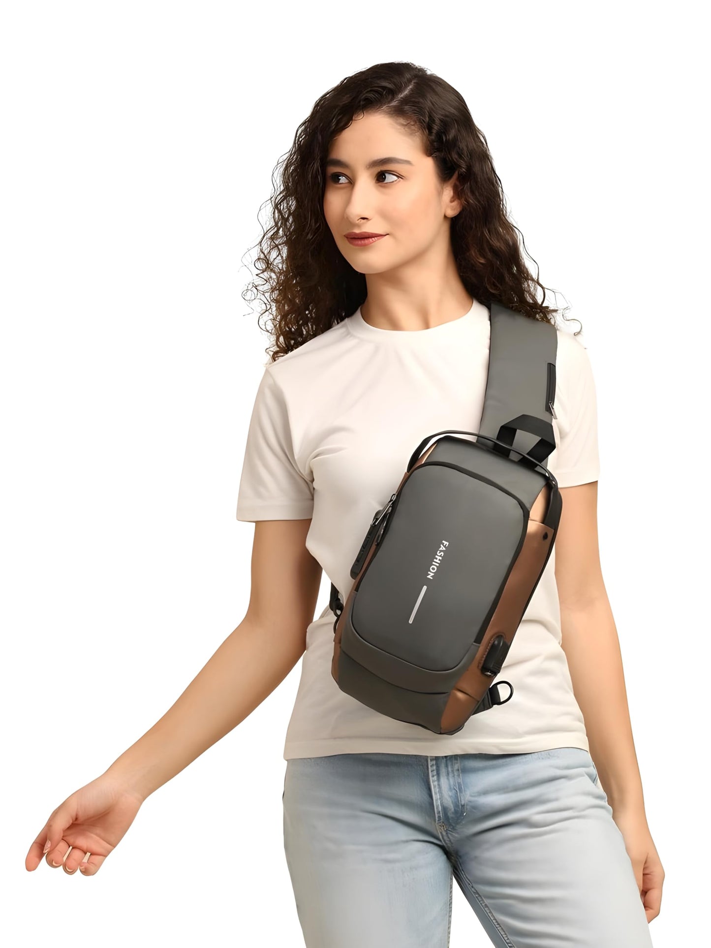 TS WITH TECHSUN Anti-Theft Sling Bag for Men with USB Port – Water-Resistant Chest Crossbody Backpack - Travel, Work, Cycling