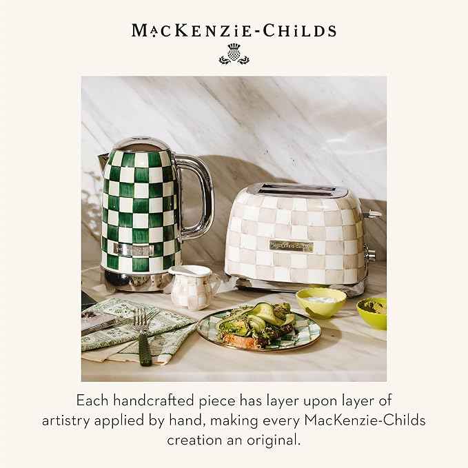 MACKENZIE-CHILDS 2-Slice Toaster, Decorative Toaster for Kitchen, Brown-and-White Mocha Check