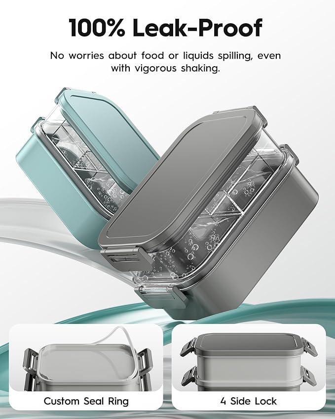 Adults Bento Box with Insulated Lunch Bag, 74oz Capacity 3 Stackable Leak-Proof Bento Box Built-In Utensil and Sauce, PFAS & BPA-Free, Microwave & Dishwasher Safe (Dusk Gray)