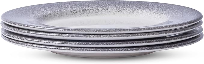 Portmeirion Potter's Mist 8" Dinner Plate (Set of 4) - Handcrafted Earthenware Plates with Accent Rim, Microwave & Dishwasher Safe - Ideal Tableware for Modern & Traditional Dining (Grey Mist)