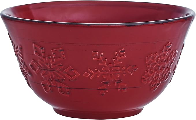 Pfaltzgraff Trellis Snowflakes 12 Piece Dinnerware Set, Service For 4, Red