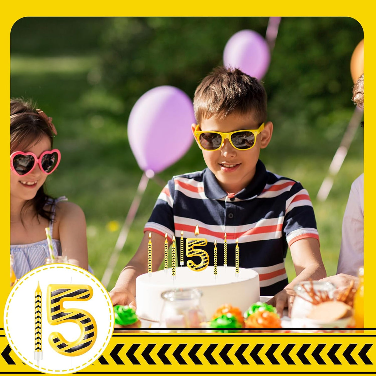 13 Pcs Construction Themed Birthday Candles Set Yellow and Black Number 5 Candle Cake Topper for Construction Party Decoration Supplies (Number 5)