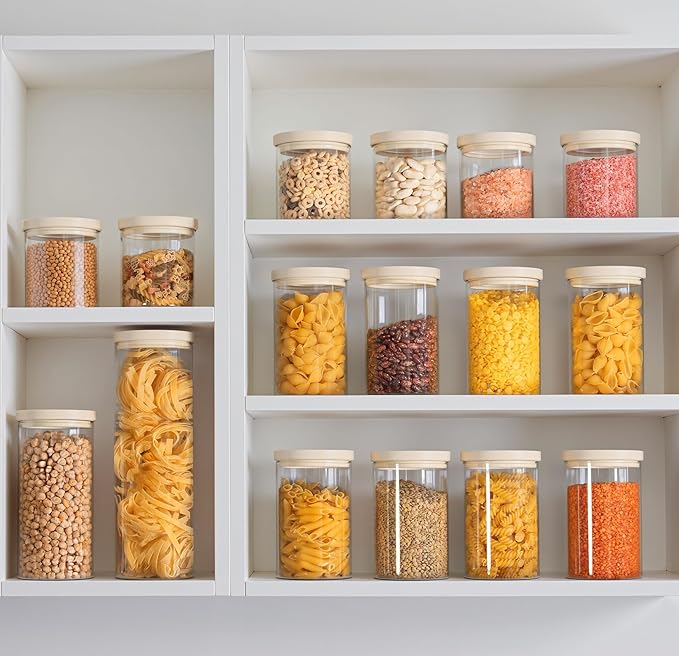 Urban Green Glass Food Storage Jar with Glass Lid, Food Canister Set with Airtight Lids, Pantry Storage Jar for Kitchen Organization. Food Storage Containers in Pack of 6, 16oz.
