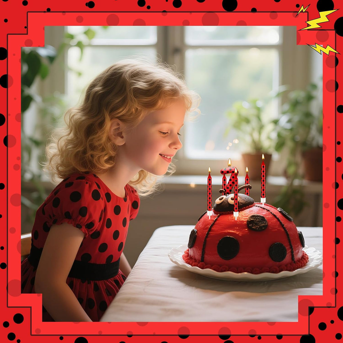 13PCS Ladybug Theme Birthday Candles Set - Red & Black Polka Dot Decorative Candles for Kids Ladybug Themed Parties, Baby Showers, Birthday Cakes, and Ladybird Inspired Celebrations(Number 7)