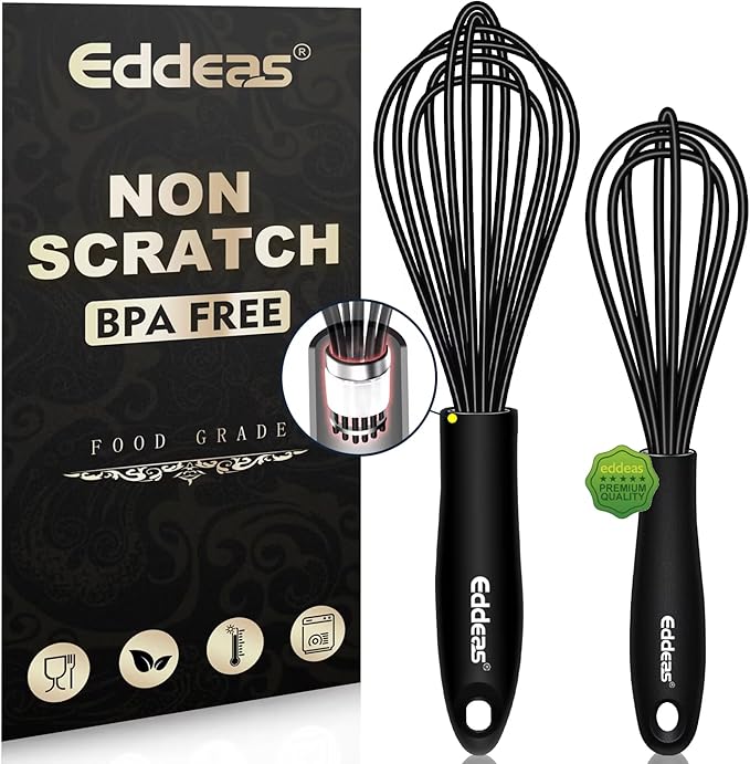 Mini Silicone Whisk, Small Silicone Whisk 7+9in, BPA free Non Scratch Coated Protect your Ceramic Pots and Pan.Perfect for Whisking, Beating, Mixing.Black