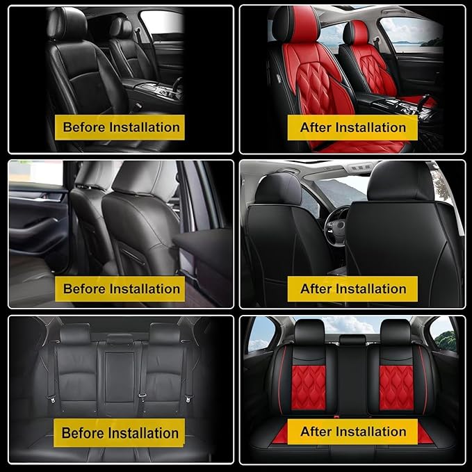 AOMSAZTO Car Seat Covers,Full Set 5 Seats Custom Fit for Subaru Crosstrek 2016-2025 2026 2023,Leather Car Seat Cover Seat Cushion Protector,Airbag Compatible Waterproof Black&Red