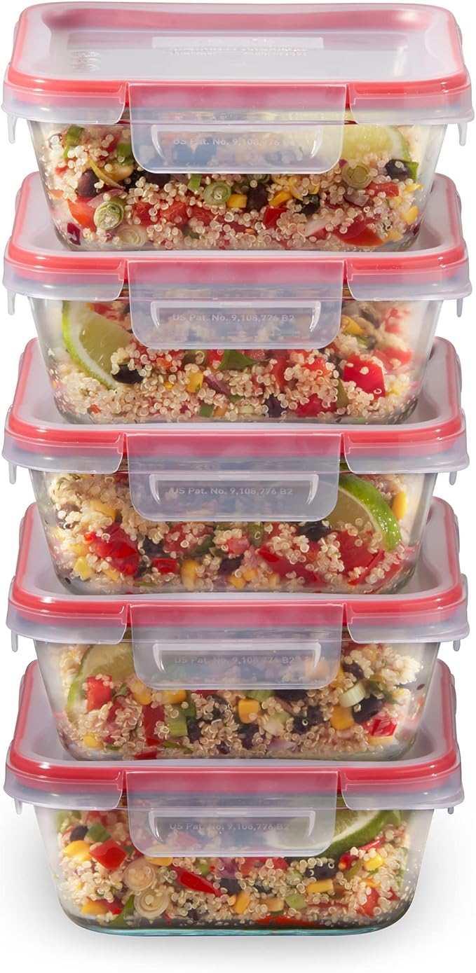 Pyrex Freshlock (5-Pack, 4 Cup) Glass Food Storage Containers Set, Airtight & Leakproof Locking Lids BPA-Free, Meal Prep Containers Set, Freezer Dishwasher Microwave Safe